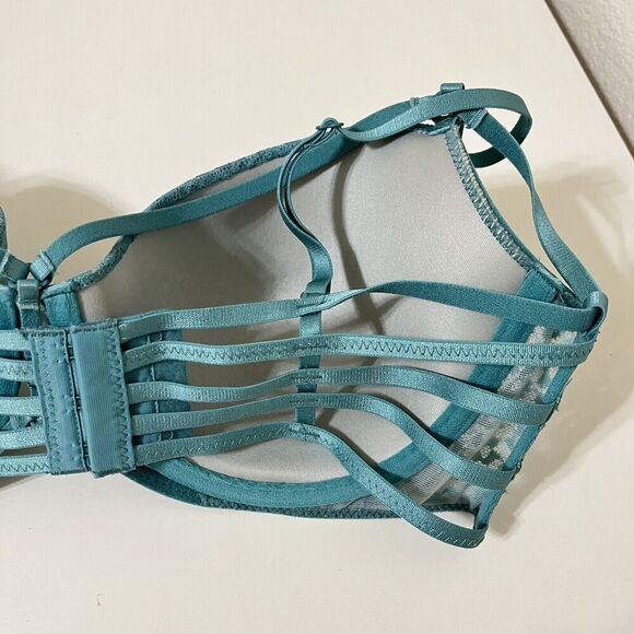 Intimately Free People Teal Lace Animal Print 5 Strap Cut Out Underwire Bra 36D - Picture 11 of 12